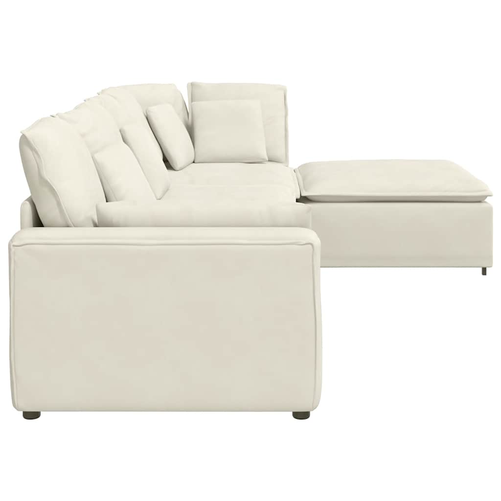 vidaXL Sofa modułowa z podnóżkiem i poduszkami aksamitna kremowa