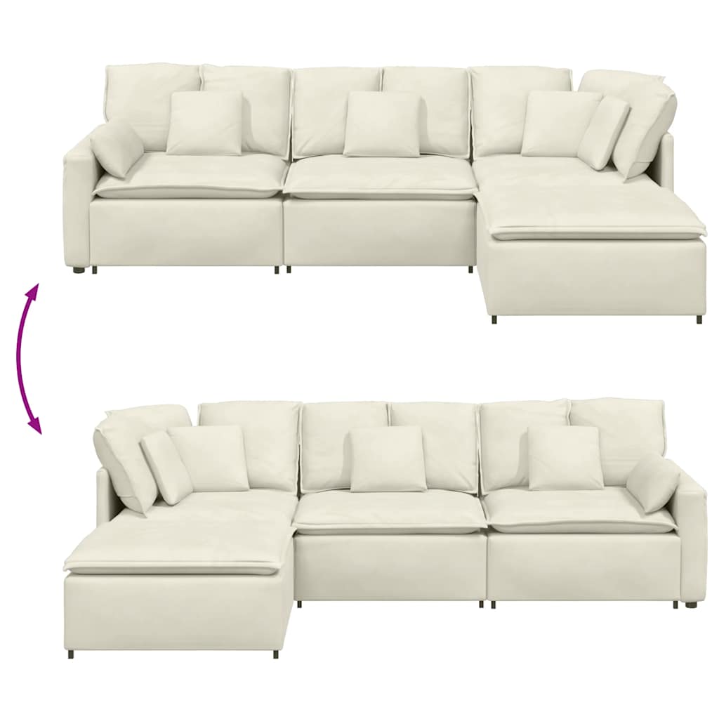 vidaXL Sofa modułowa z podnóżkiem i poduszkami aksamitna kremowa