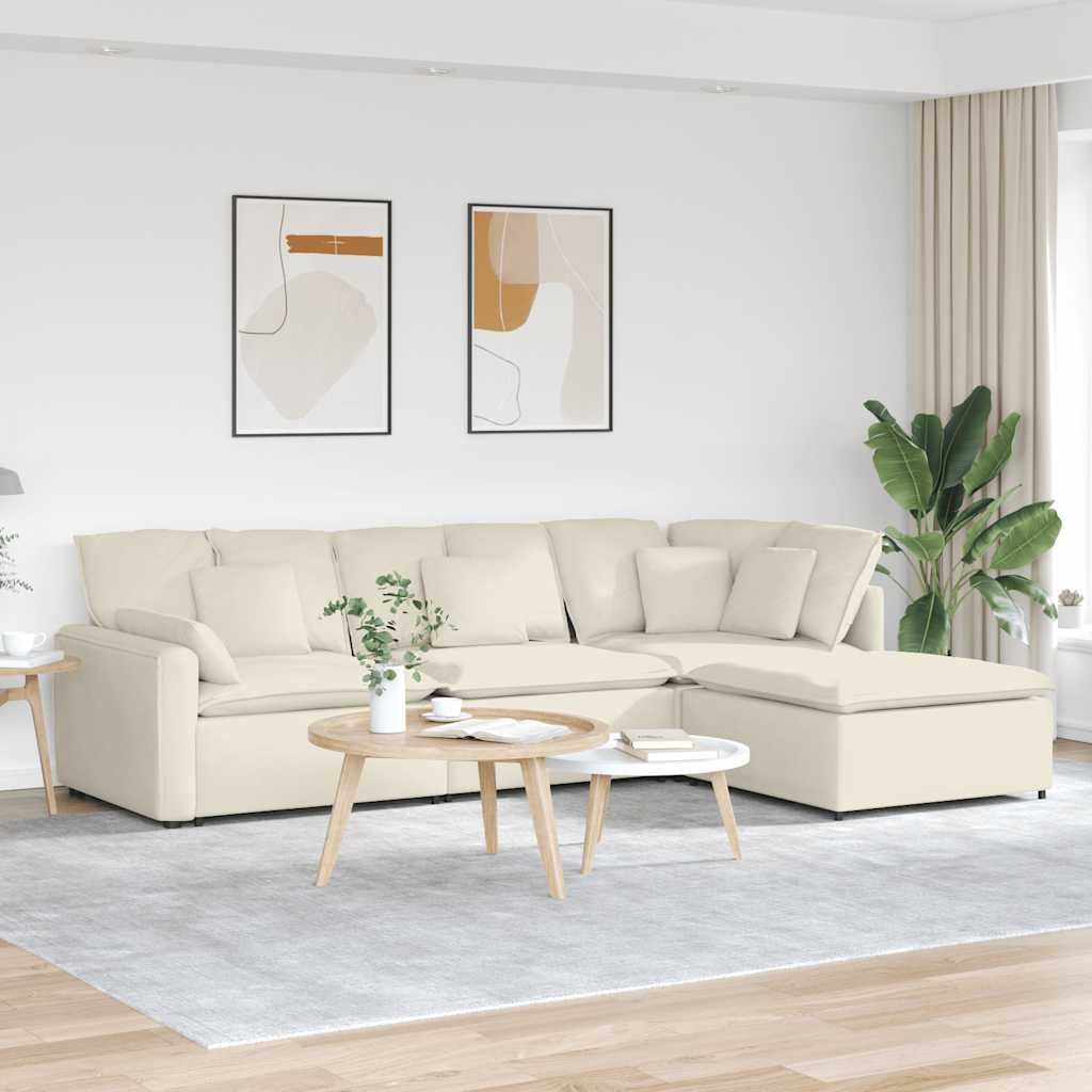 vidaXL Sofa modułowa z podnóżkiem i poduszkami aksamitna kremowa