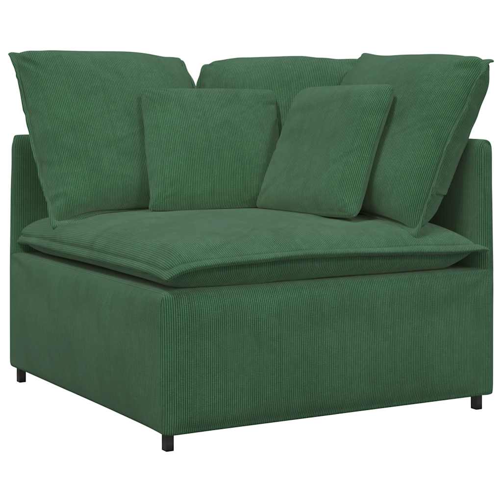 vidaXL Sofa modułowa z podnóżkiem i poduszkami Tkanina kordowa ciemnozielona