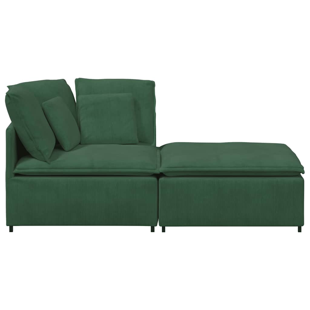 vidaXL Sofa modułowa z podnóżkiem i poduszkami Tkanina kordowa ciemnozielona