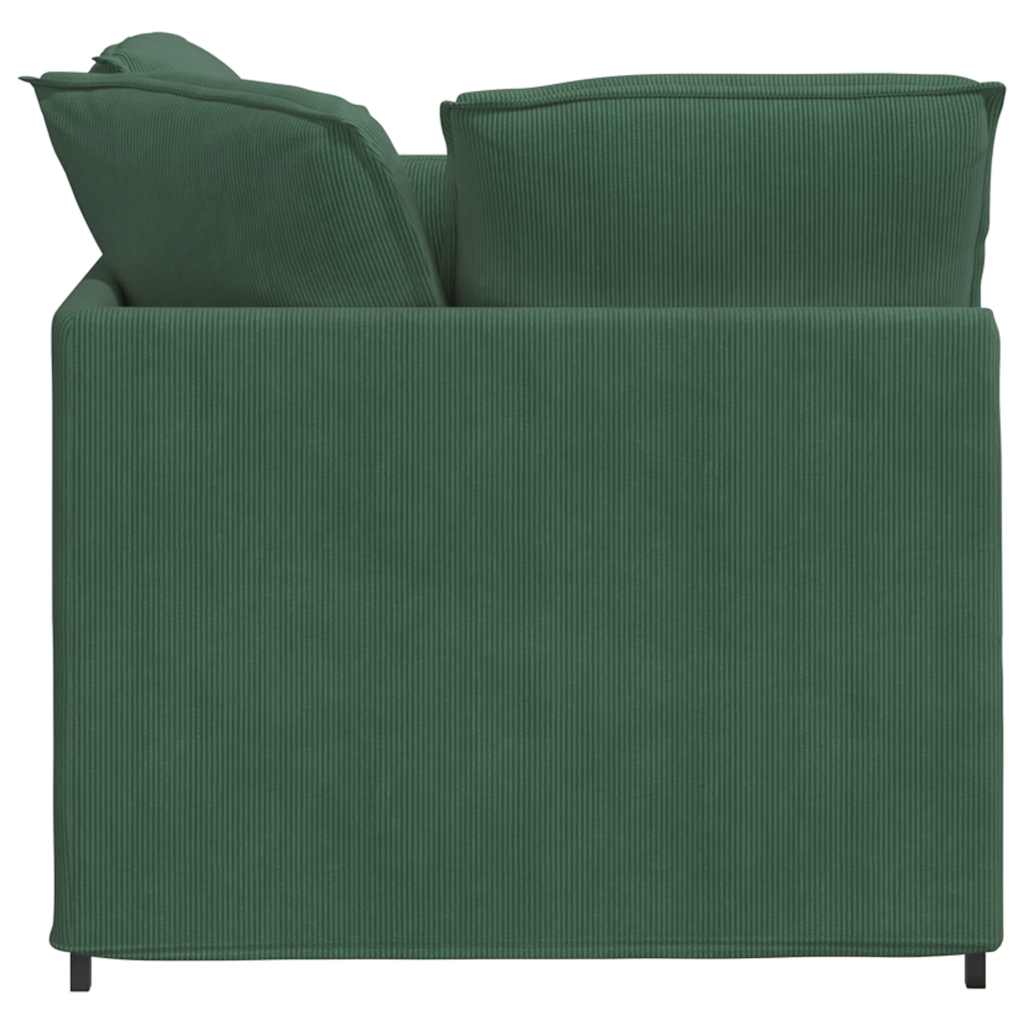 vidaXL Sofa modułowa z podnóżkiem i poduszkami Tkanina kordowa ciemnozielona