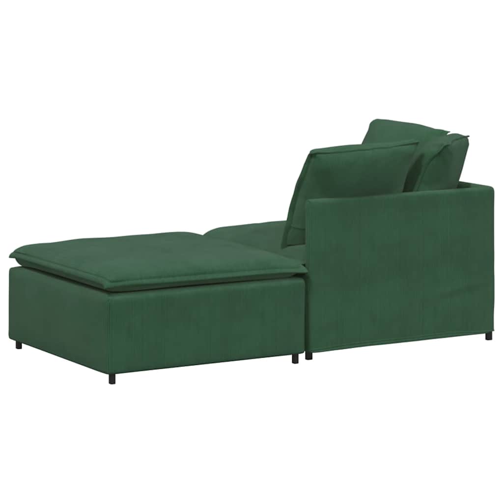 vidaXL Sofa modułowa z podnóżkiem i poduszkami Tkanina kordowa ciemnozielona