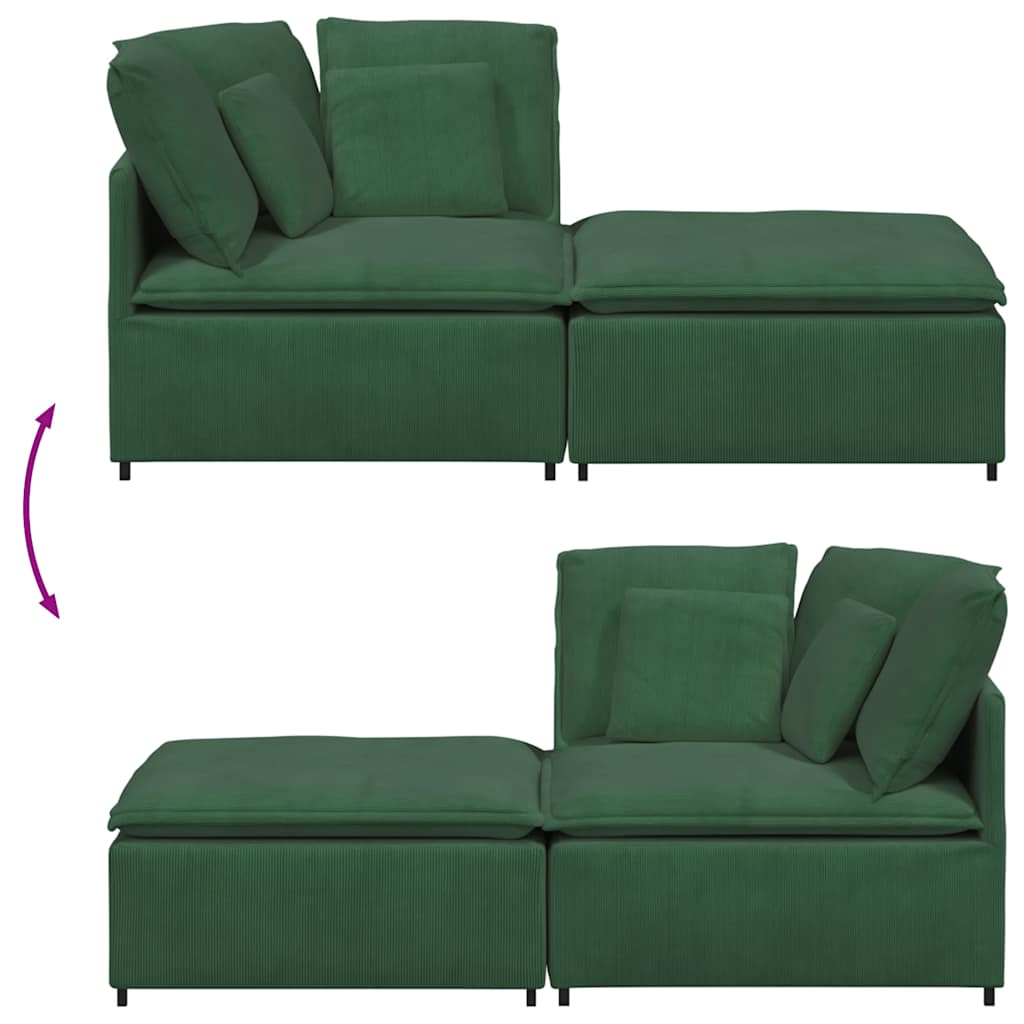 vidaXL Sofa modułowa z podnóżkiem i poduszkami Tkanina kordowa ciemnozielona