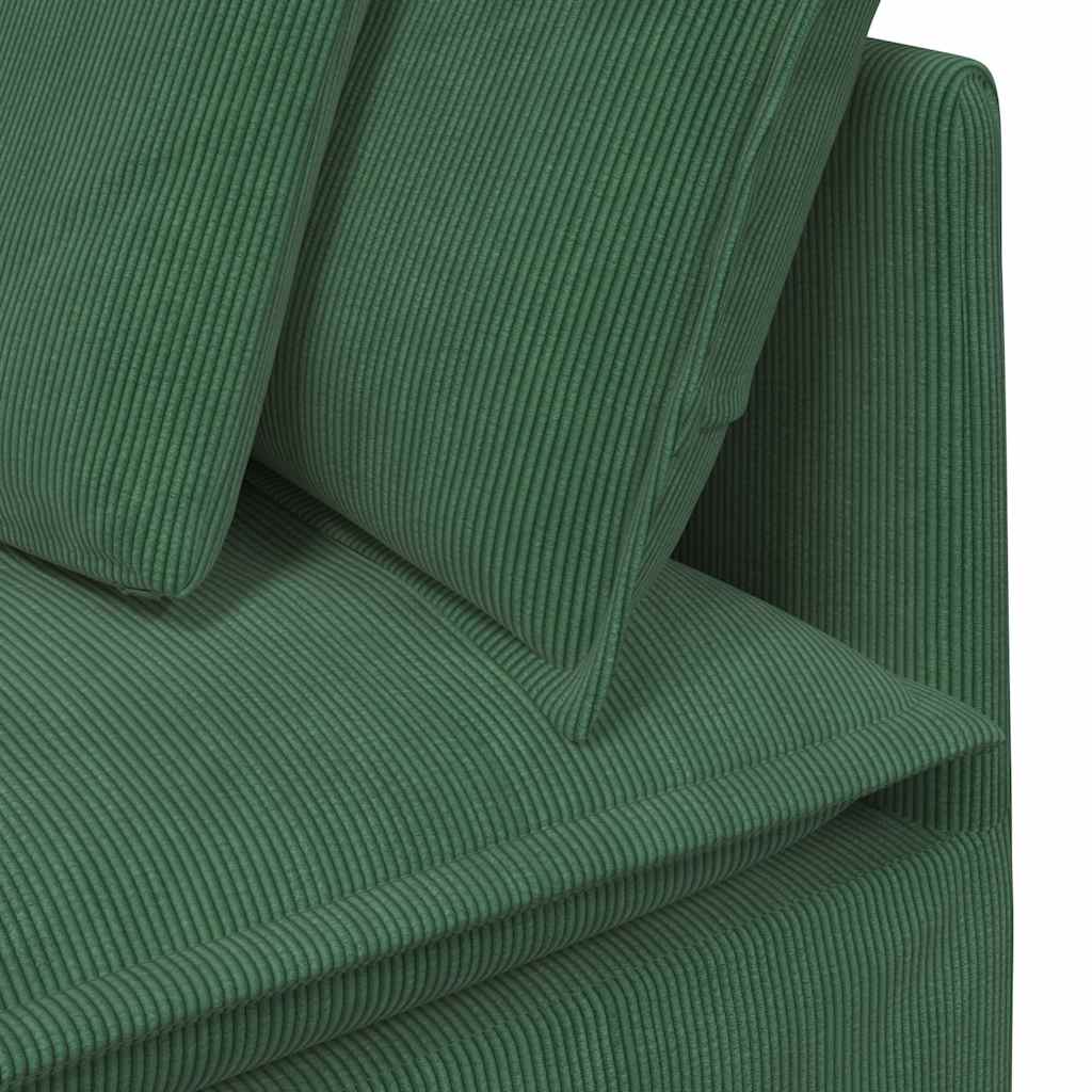 vidaXL Sofa modułowa z podnóżkiem i poduszkami Tkanina kordowa ciemnozielona
