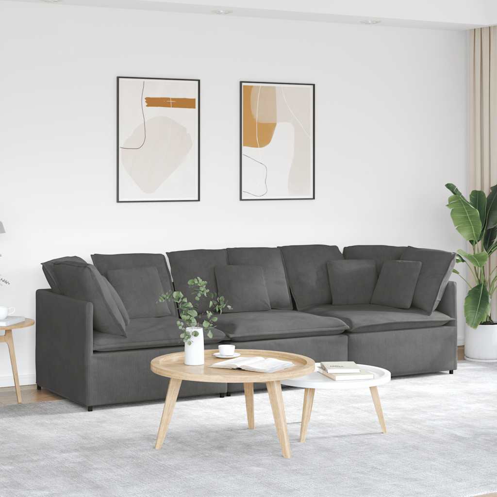 vidaXL Sofa modułowa z poduszkami Tkanina sztruksowa Ciemnoszara