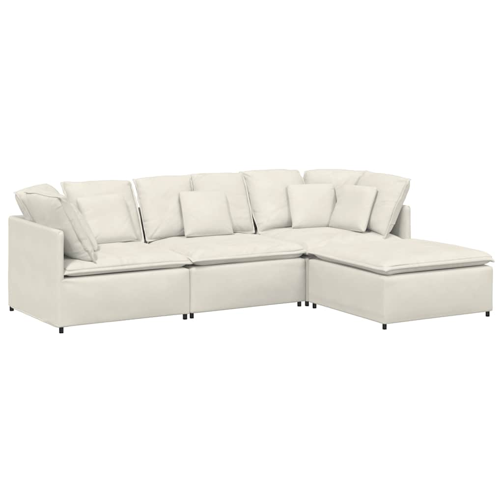 vidaXL Sofa modułowa z podnóżkiem i poduszkami aksamitna kremowa