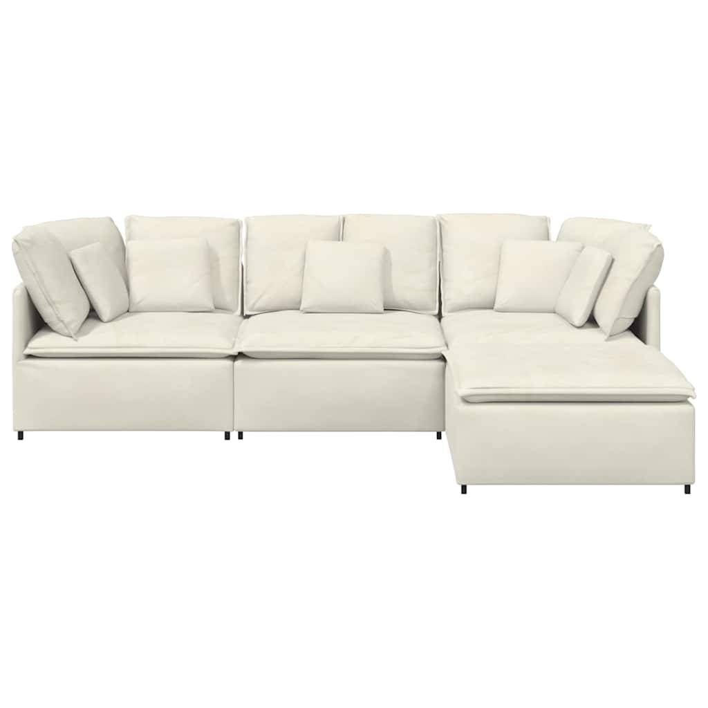 vidaXL Sofa modułowa z podnóżkiem i poduszkami aksamitna kremowa