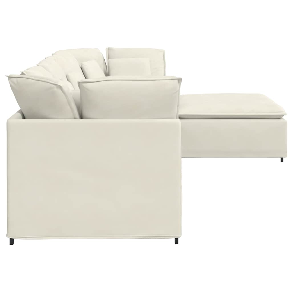 vidaXL Sofa modułowa z podnóżkiem i poduszkami aksamitna kremowa