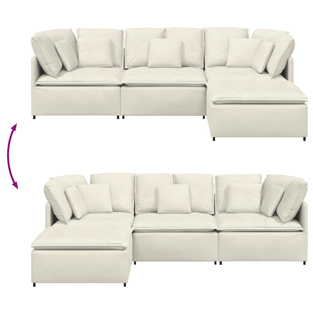 vidaXL Sofa modułowa z podnóżkiem i poduszkami aksamitna kremowa
