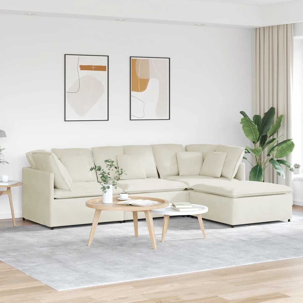 vidaXL Sofa modułowa z podnóżkiem i poduszkami aksamitna kremowa