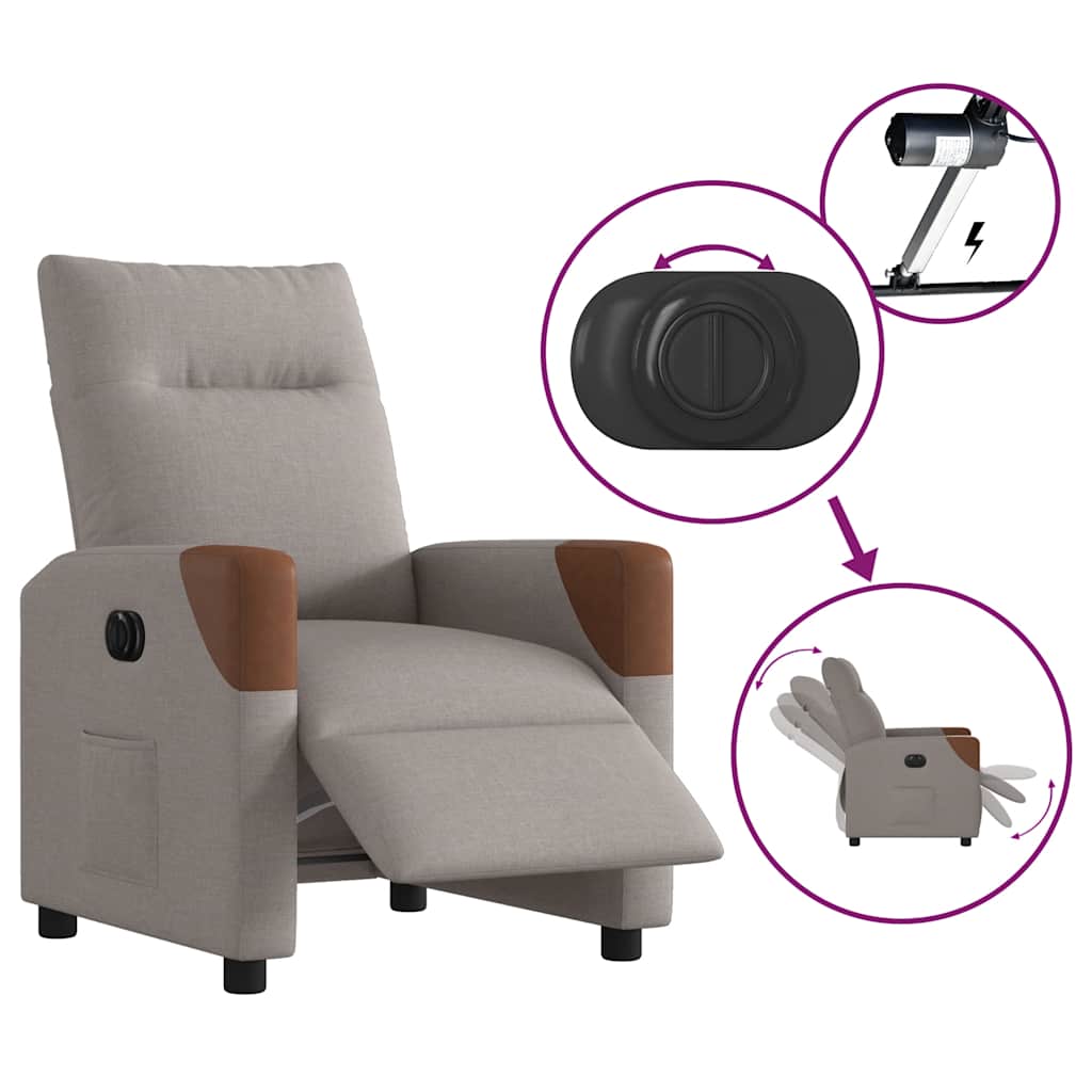 vidaXL Elektryczny fotel rozkładany, kolor taupe, obity tkaniną