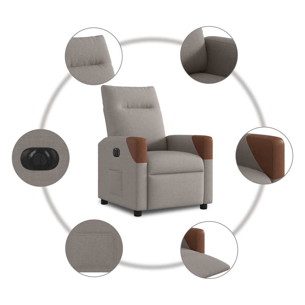 vidaXL Elektryczny fotel rozkładany, kolor taupe, obity tkaniną