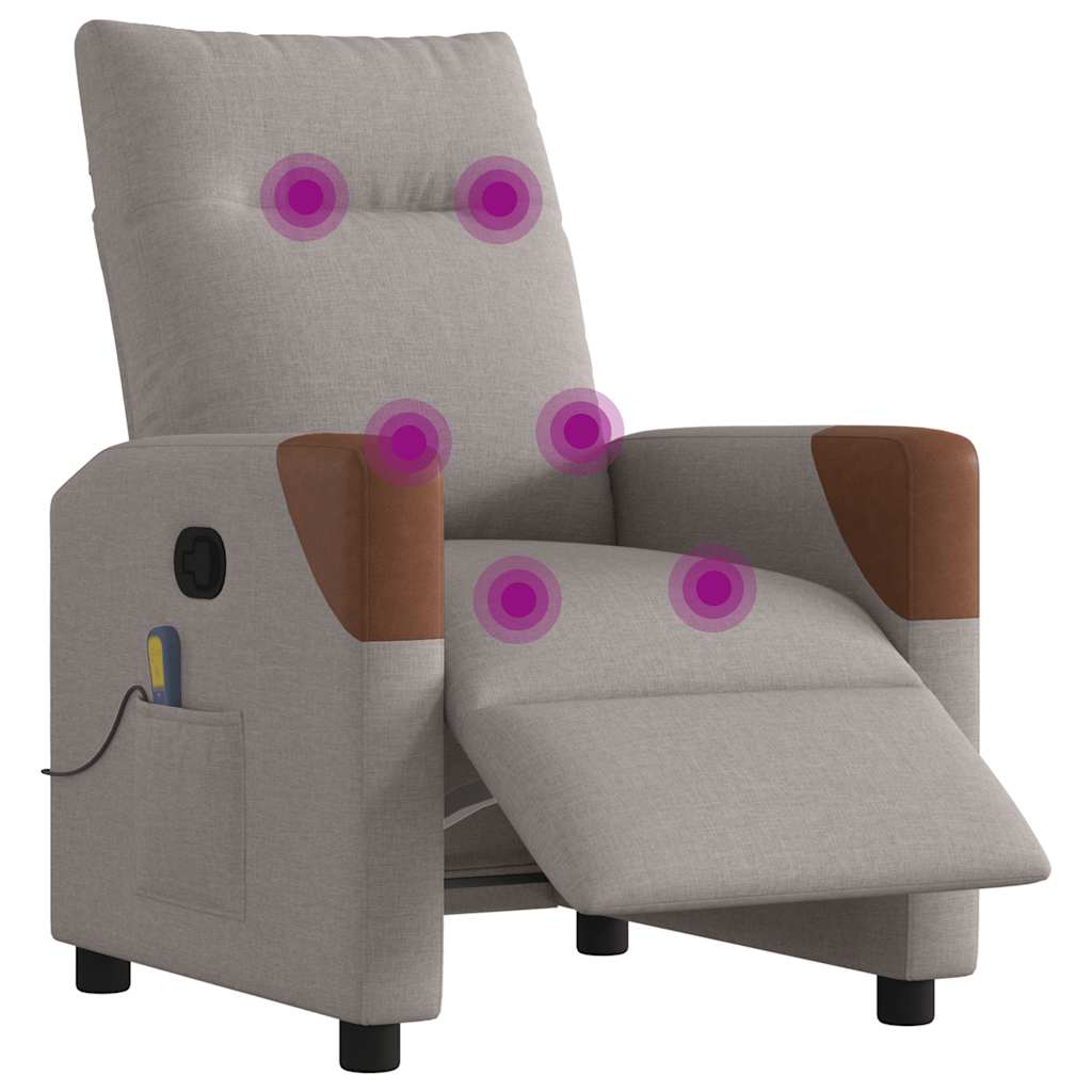 vidaXL Rozkładany fotel masujący, elektryczny, kolor taupe, tkanina