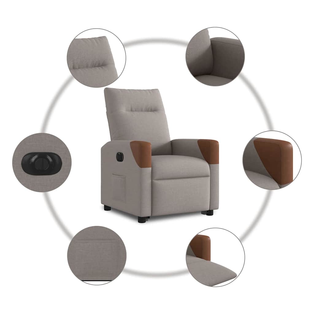 vidaXL Podnoszony fotel rozkładany, elektryczny, kolor taupe, tkanina