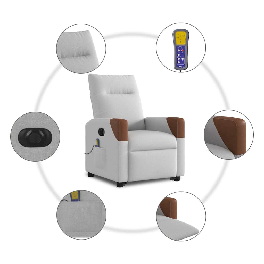 vidaXL Podnoszony fotel masujący, elektryczny, rozkładany, szary
