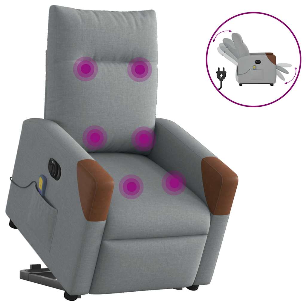 vidaXL Podnoszony fotel masujący, elektryczny, rozkładany, jasnoszary