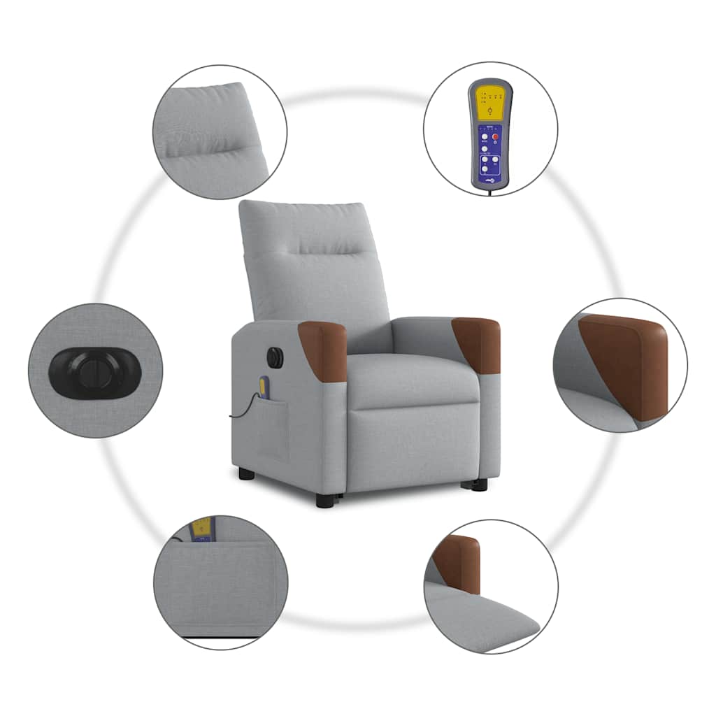 vidaXL Podnoszony fotel masujący, elektryczny, rozkładany, jasnoszary