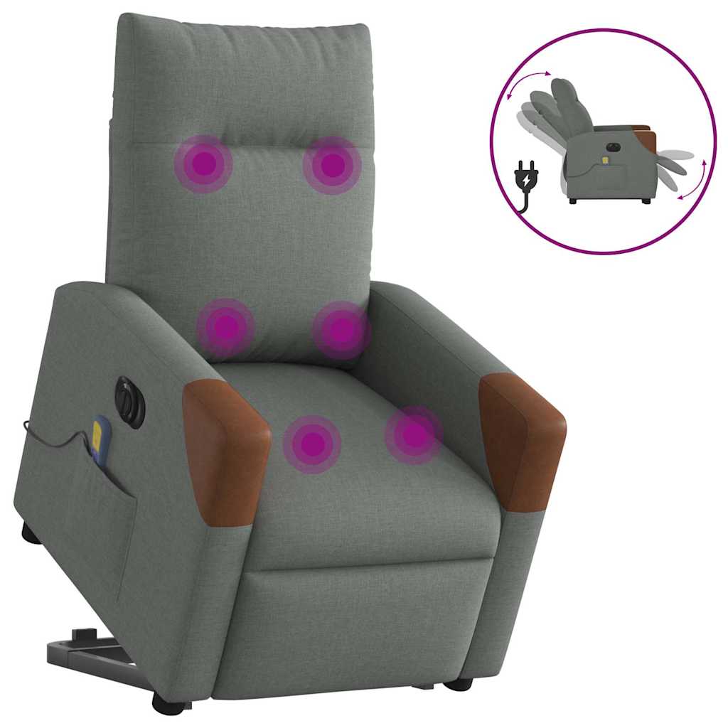 vidaXL Podnoszony fotel masujący, elektryczny, rozkładany, ciemnoszary