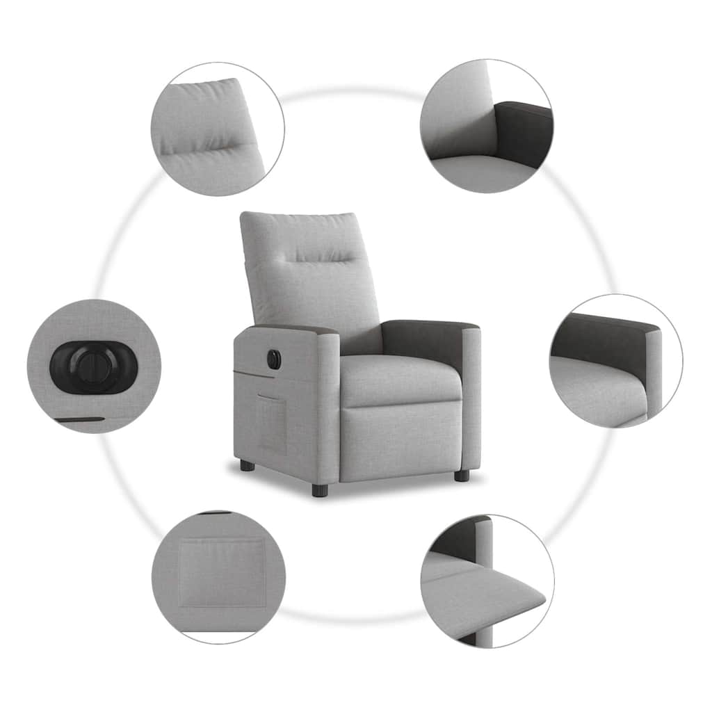 vidaXL Elektryczny fotel rozkładany Cloud Grey Fabric