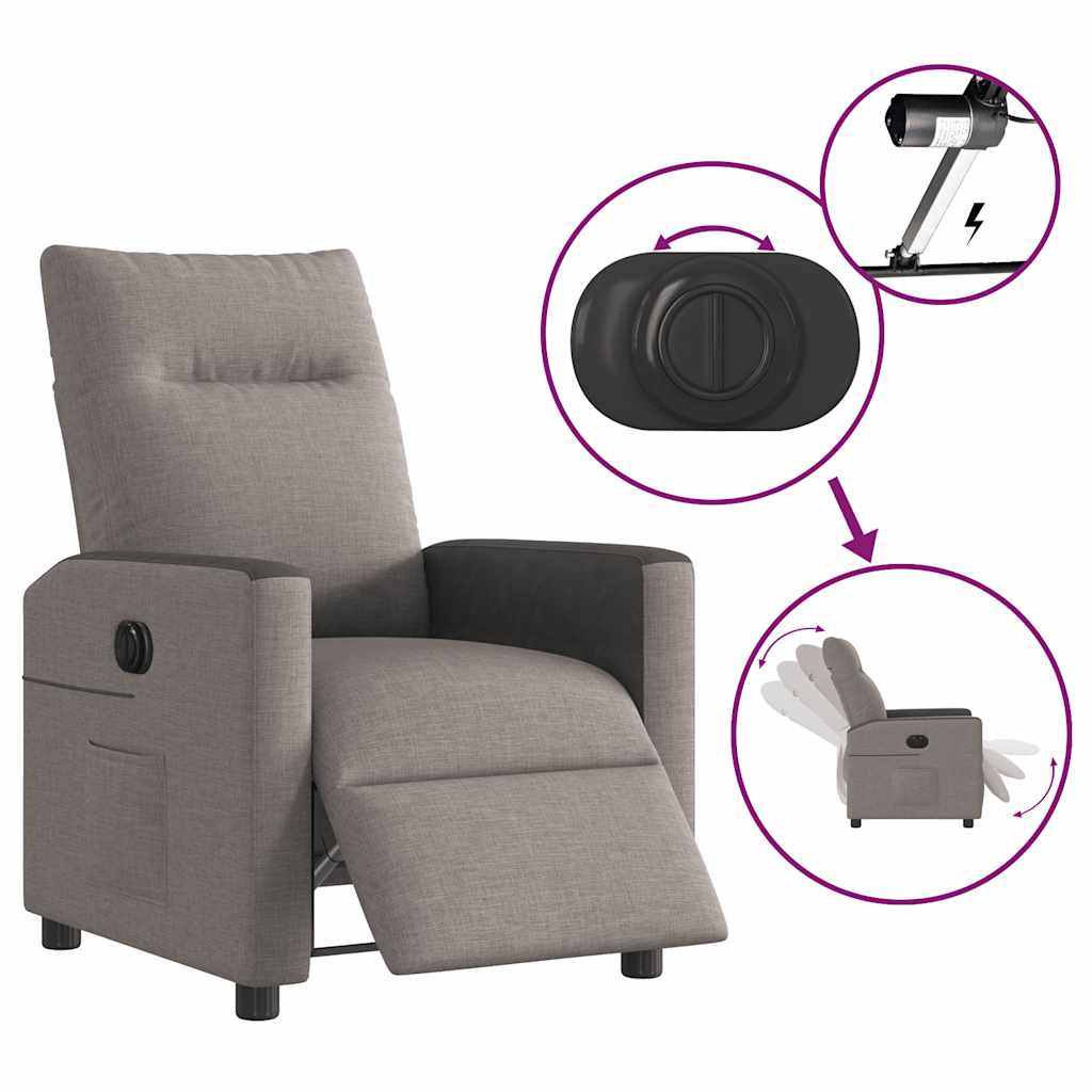 vidaXL Elektryczny fotel rozkładany, kolor taupe, obity tkaniną