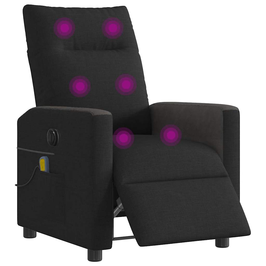 vidaXL Rozkładany fotel masujący, elektryczny, czarny, tkanina
