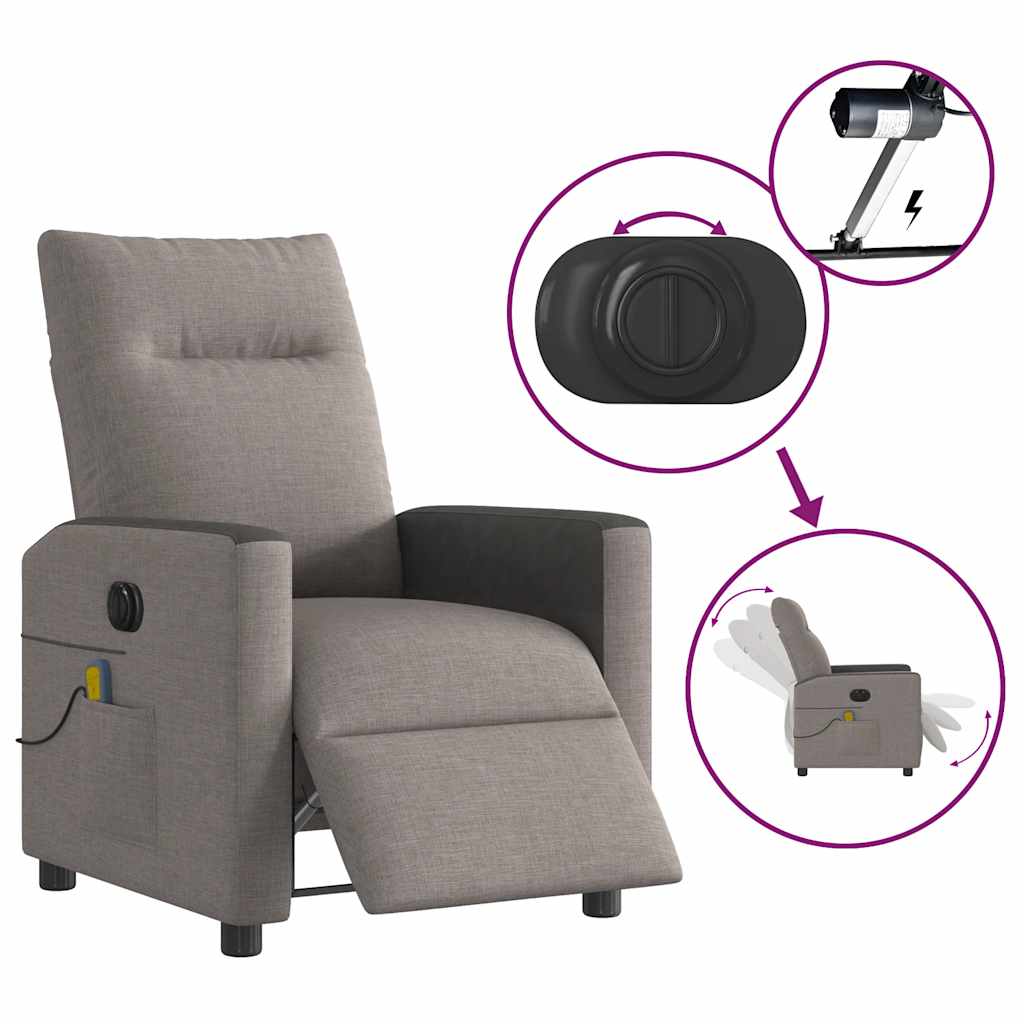 vidaXL Rozkładany fotel masujący, elektryczny, kolor taupe, tkanina