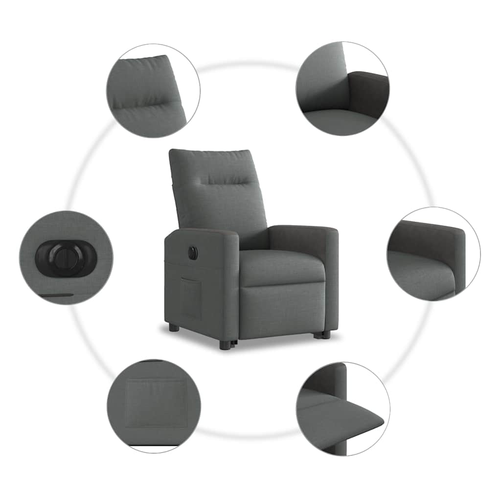 vidaXL Podnoszony fotel masujący, elektryczny, rozkładany, ciemnoszary