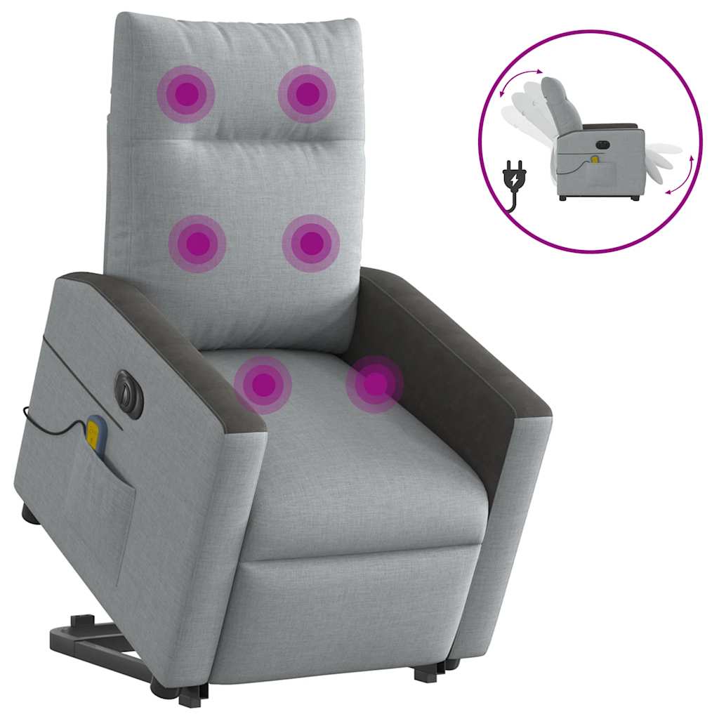 vidaXL Podnoszony fotel masujący, elektryczny, rozkładany, jasnoszary