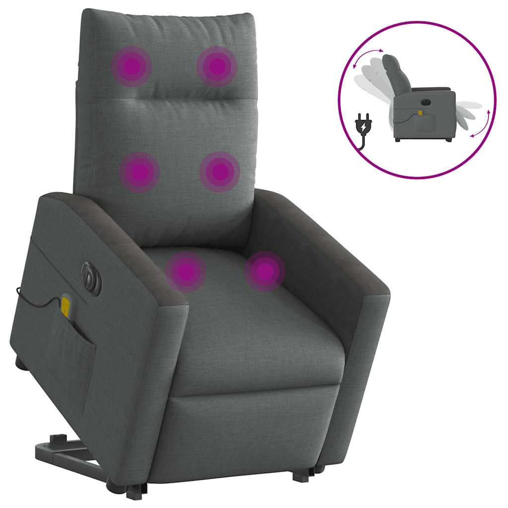 vidaXL Podnoszony fotel masujący, elektryczny, rozkładany, ciemnoszary