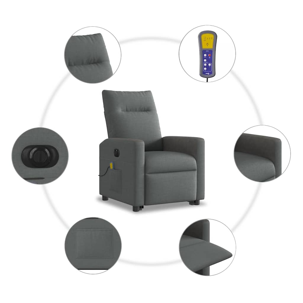 vidaXL Podnoszony fotel masujący, elektryczny, rozkładany, ciemnoszary