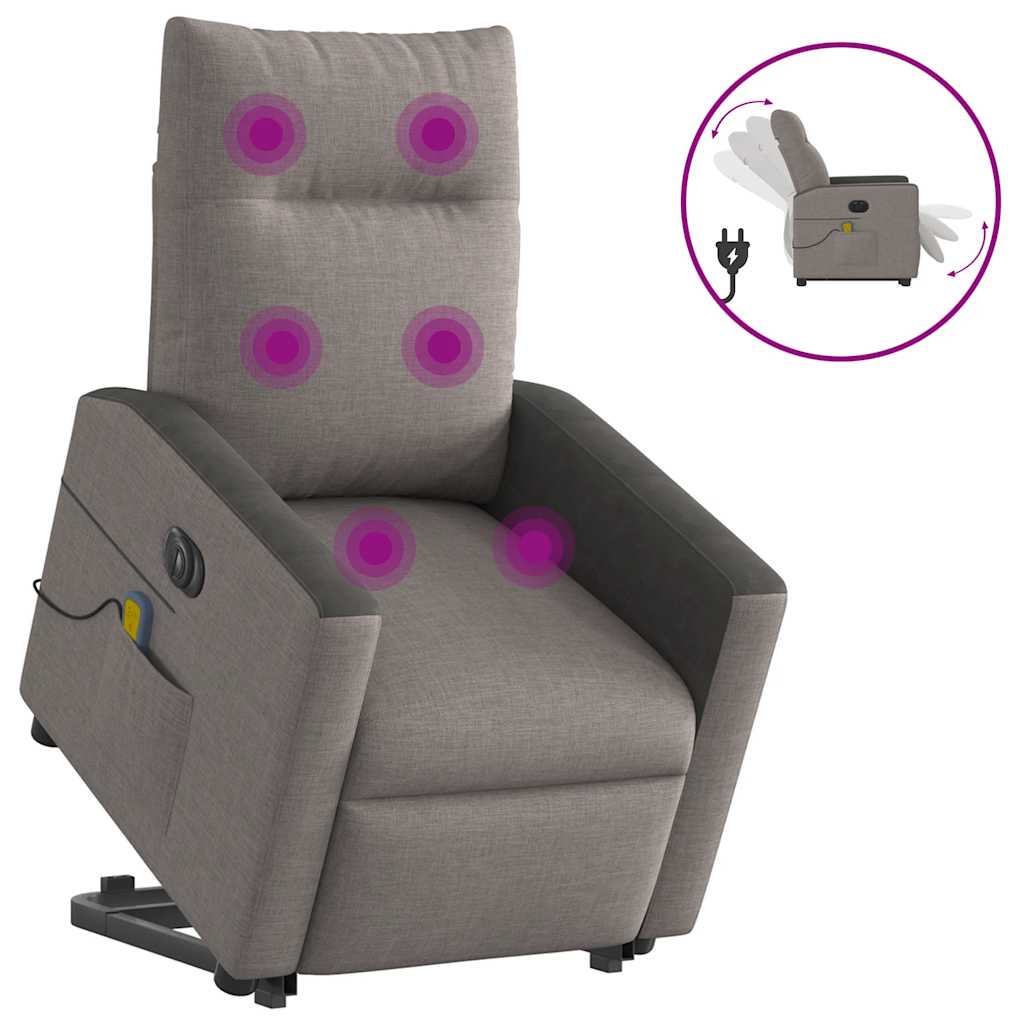 vidaXL Podnoszony fotel masujący, elektryczny, rozkładany, kolor taupe