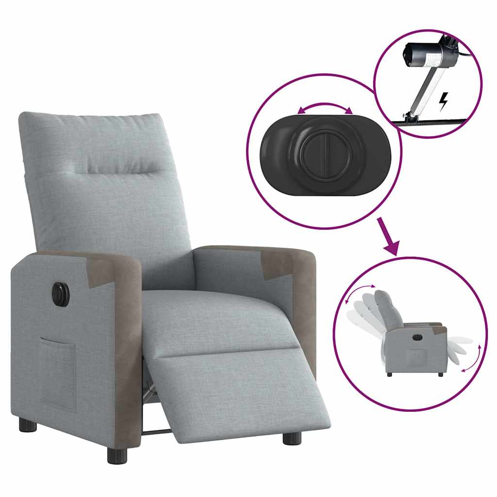 vidaXL Elektryczny fotel rozkładany, jasnoszary, obity tkaniną