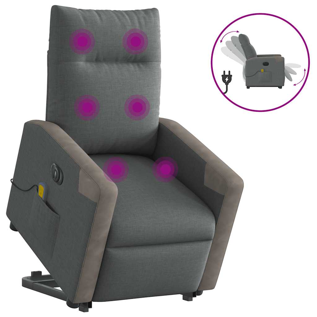 vidaXL Podnoszony fotel masujący, elektryczny, rozkładany, ciemnoszary
