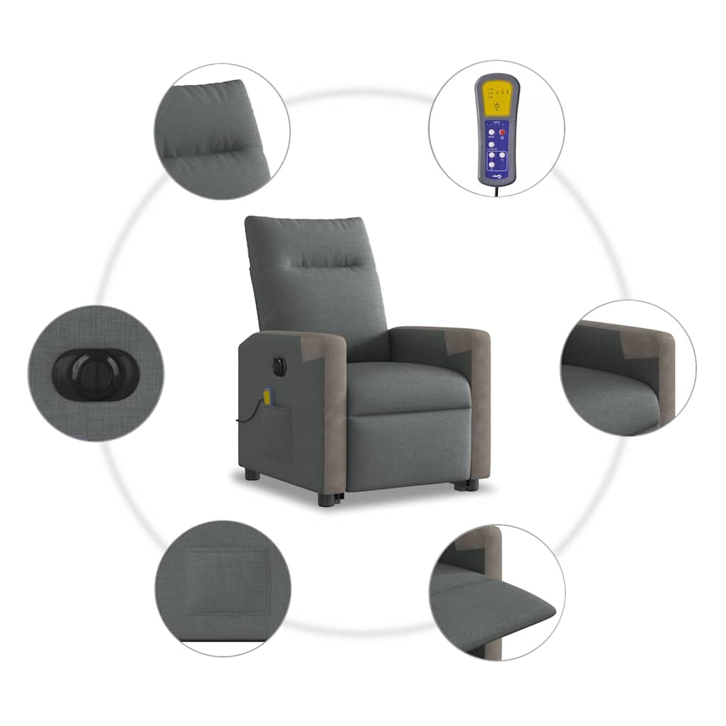 vidaXL Podnoszony fotel masujący, elektryczny, rozkładany, ciemnoszary