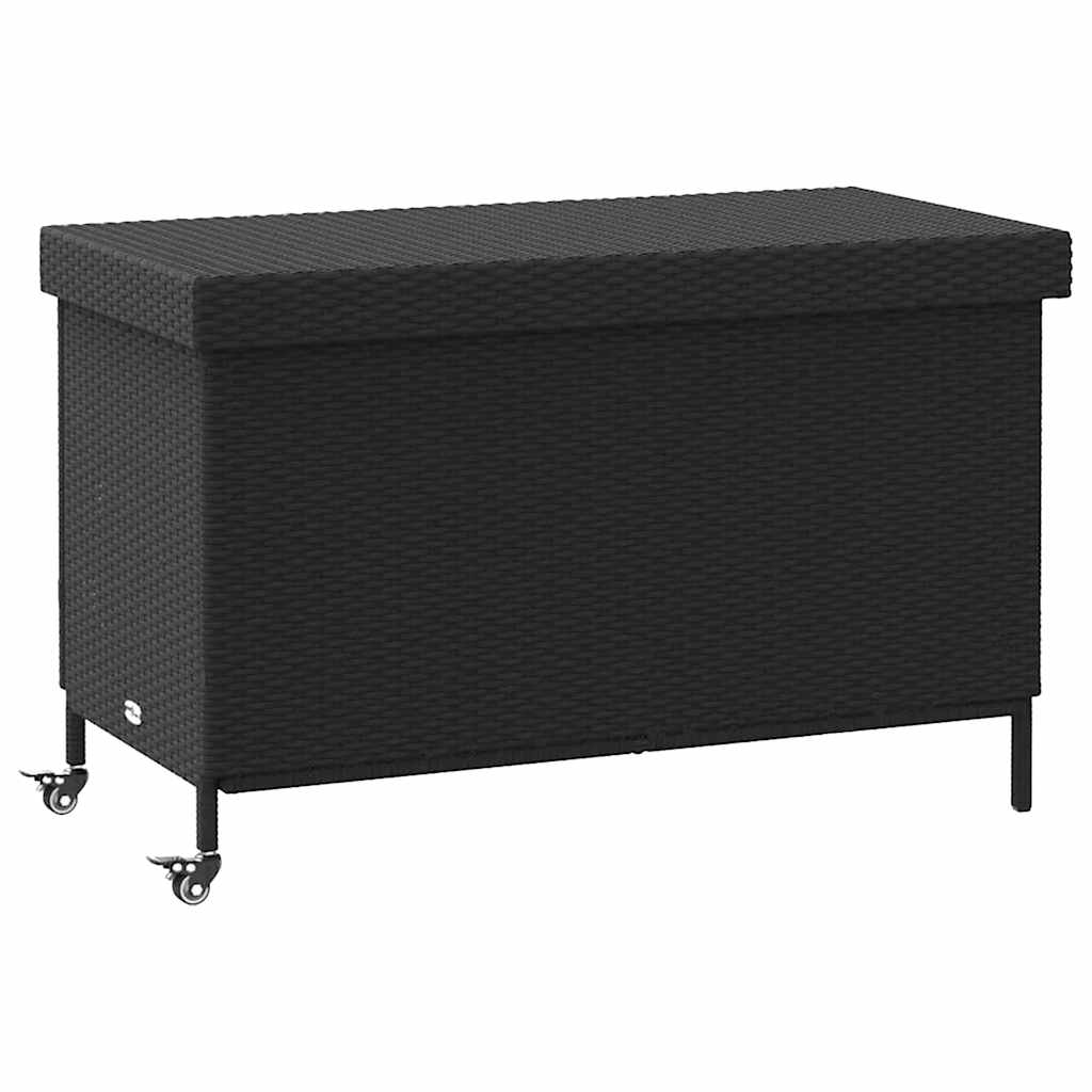 vidaXL Skrzynia ogrodowa z kółkami, czarna, 110x55x73 cm, polirattan