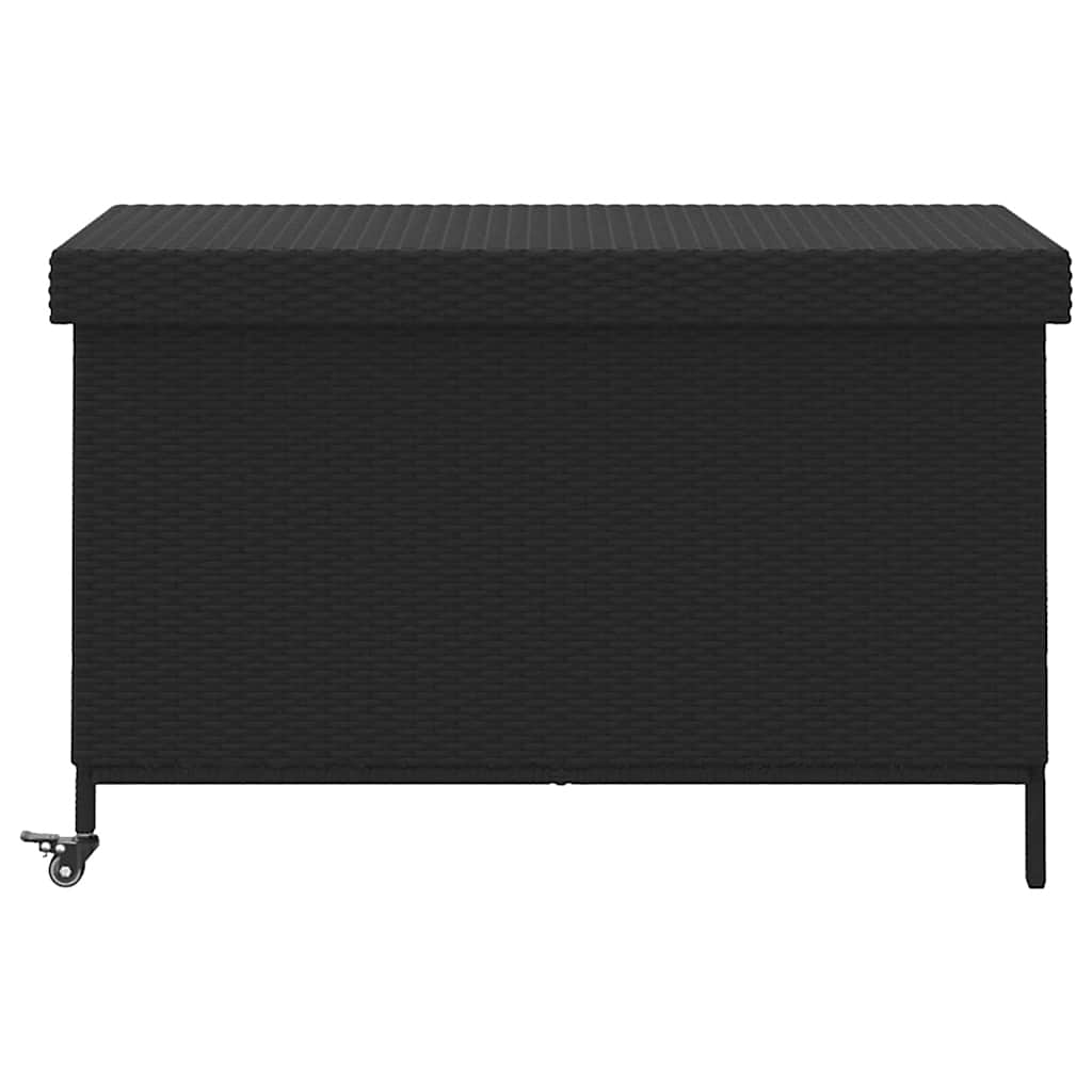 vidaXL Skrzynia ogrodowa z kółkami, czarna, 110x55x73 cm, polirattan