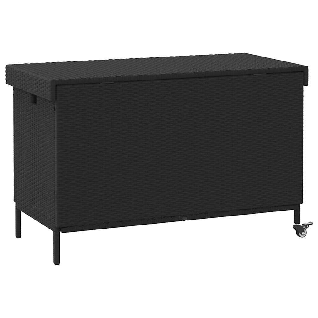 vidaXL Skrzynia ogrodowa z kółkami, czarna, 110x55x73 cm, polirattan