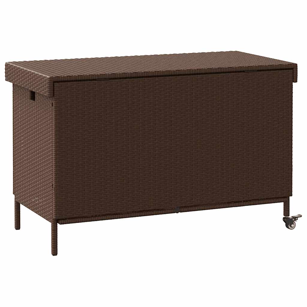 vidaXL Skrzynia ogrodowa z kółkami, brązowa, 110x55x73 cm, polirattan