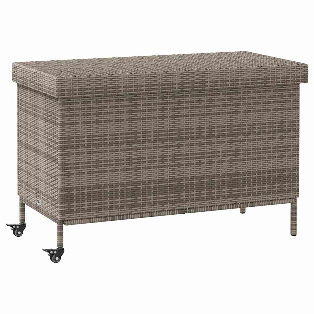 vidaXL Skrzynia ogrodowa z kółkami, szara, 110x55x73 cm, polirattan