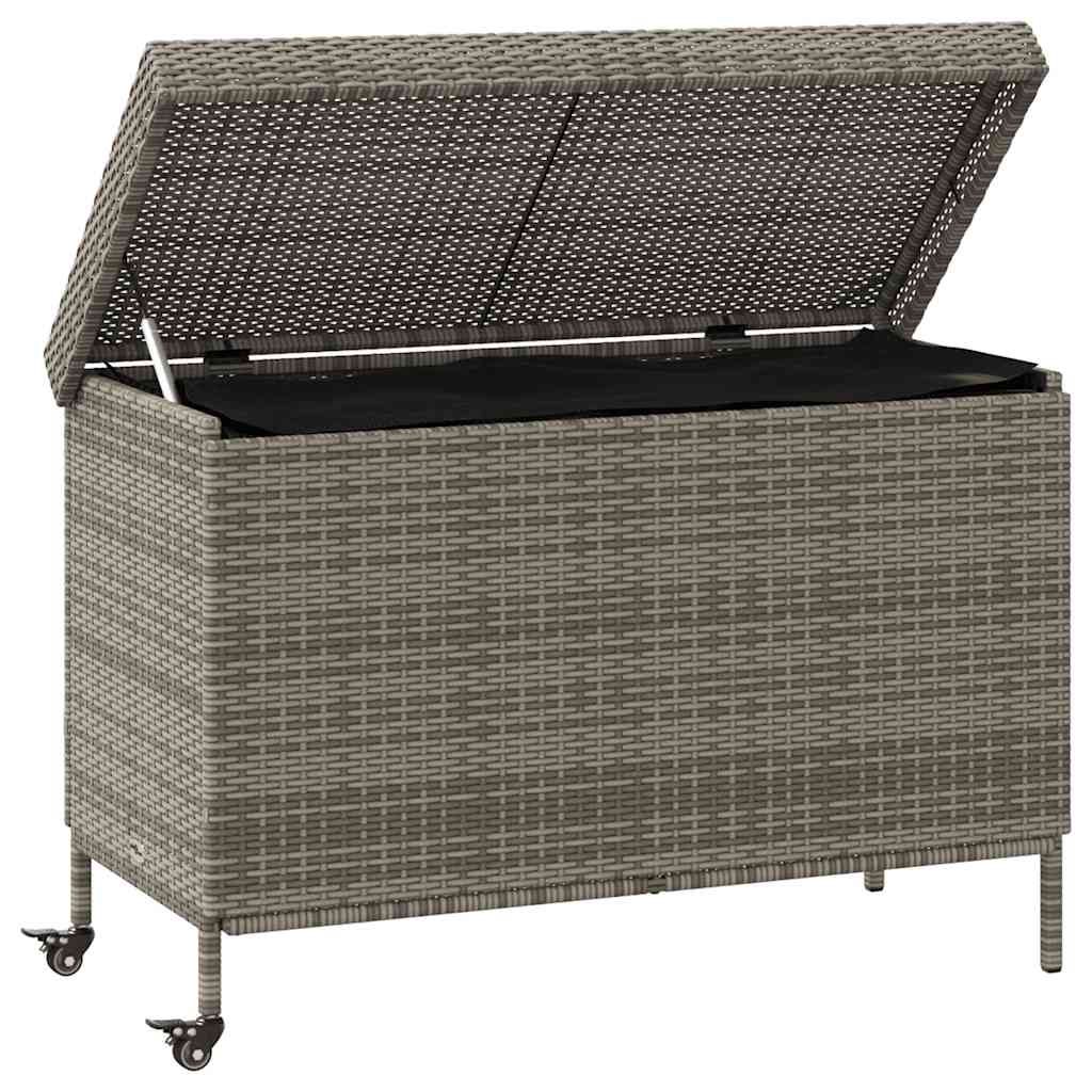 vidaXL Skrzynia ogrodowa z kółkami, szara, 110x55x73 cm, polirattan