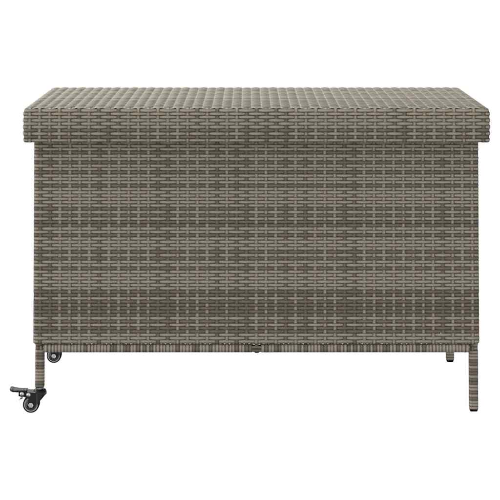 vidaXL Skrzynia ogrodowa z kółkami, szara, 110x55x73 cm, polirattan