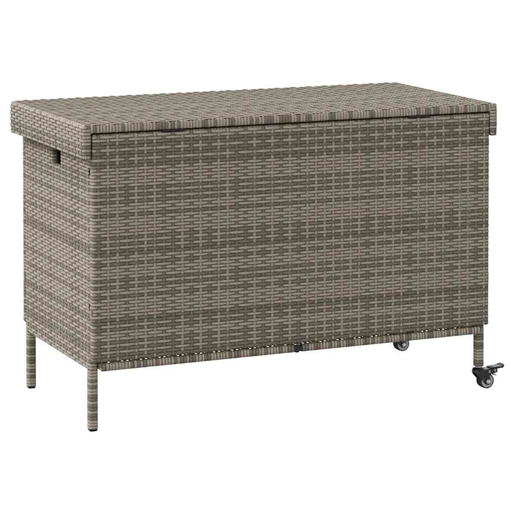 vidaXL Skrzynia ogrodowa z kółkami, szara, 110x55x73 cm, polirattan