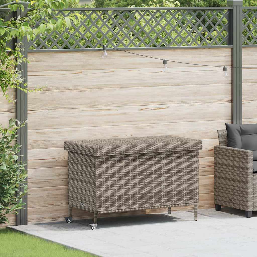vidaXL Skrzynia ogrodowa z kółkami, szara, 110x55x73 cm, polirattan