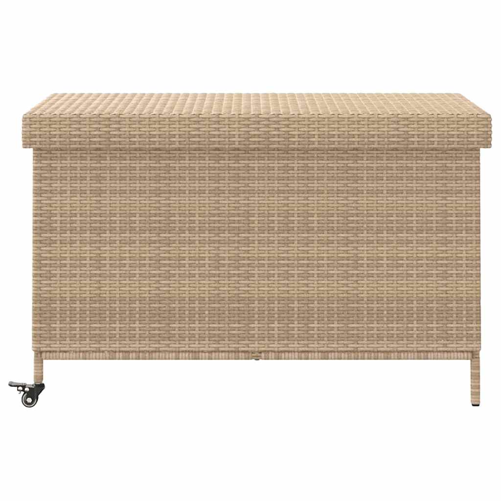 vidaXL Skrzynia ogrodowa z kółkami, beż, 110x55x73 cm, polirattan