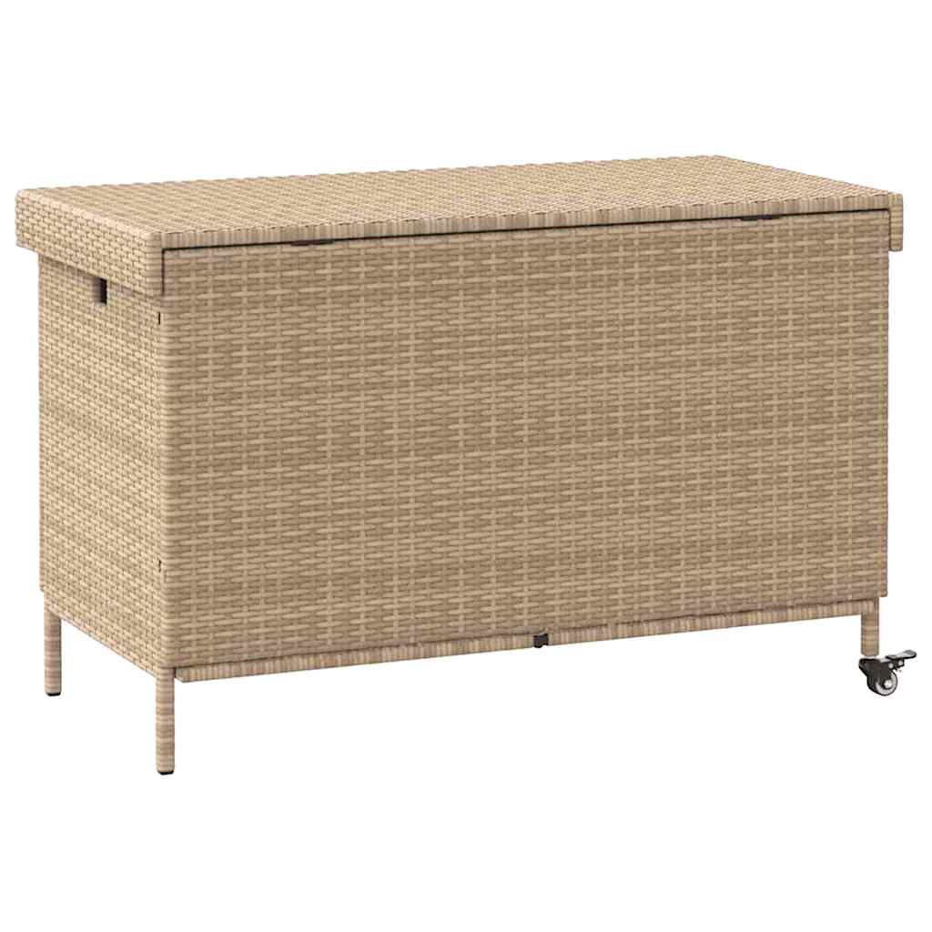 vidaXL Skrzynia ogrodowa z kółkami, beż, 110x55x73 cm, polirattan