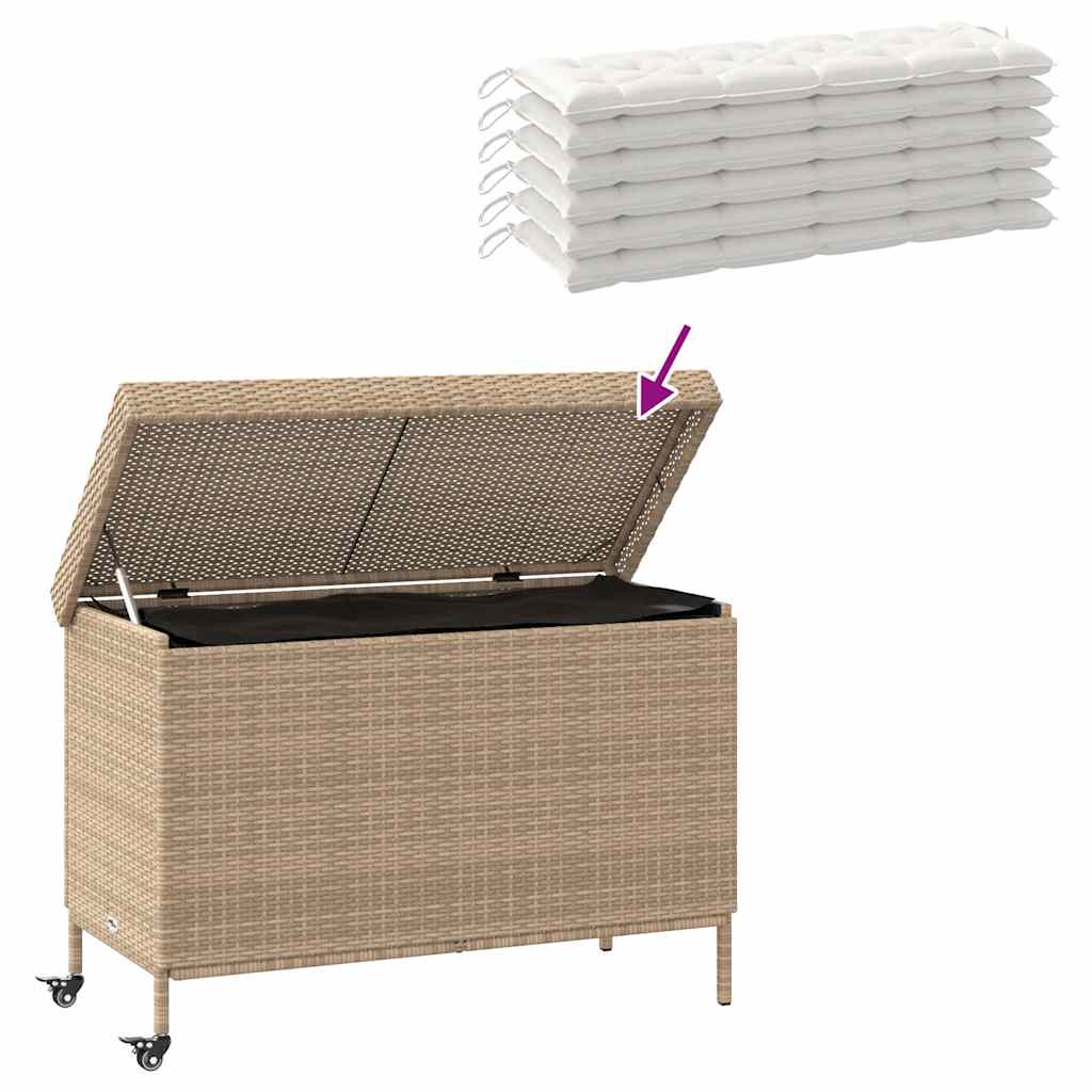 vidaXL Skrzynia ogrodowa z kółkami, beż, 110x55x73 cm, polirattan
