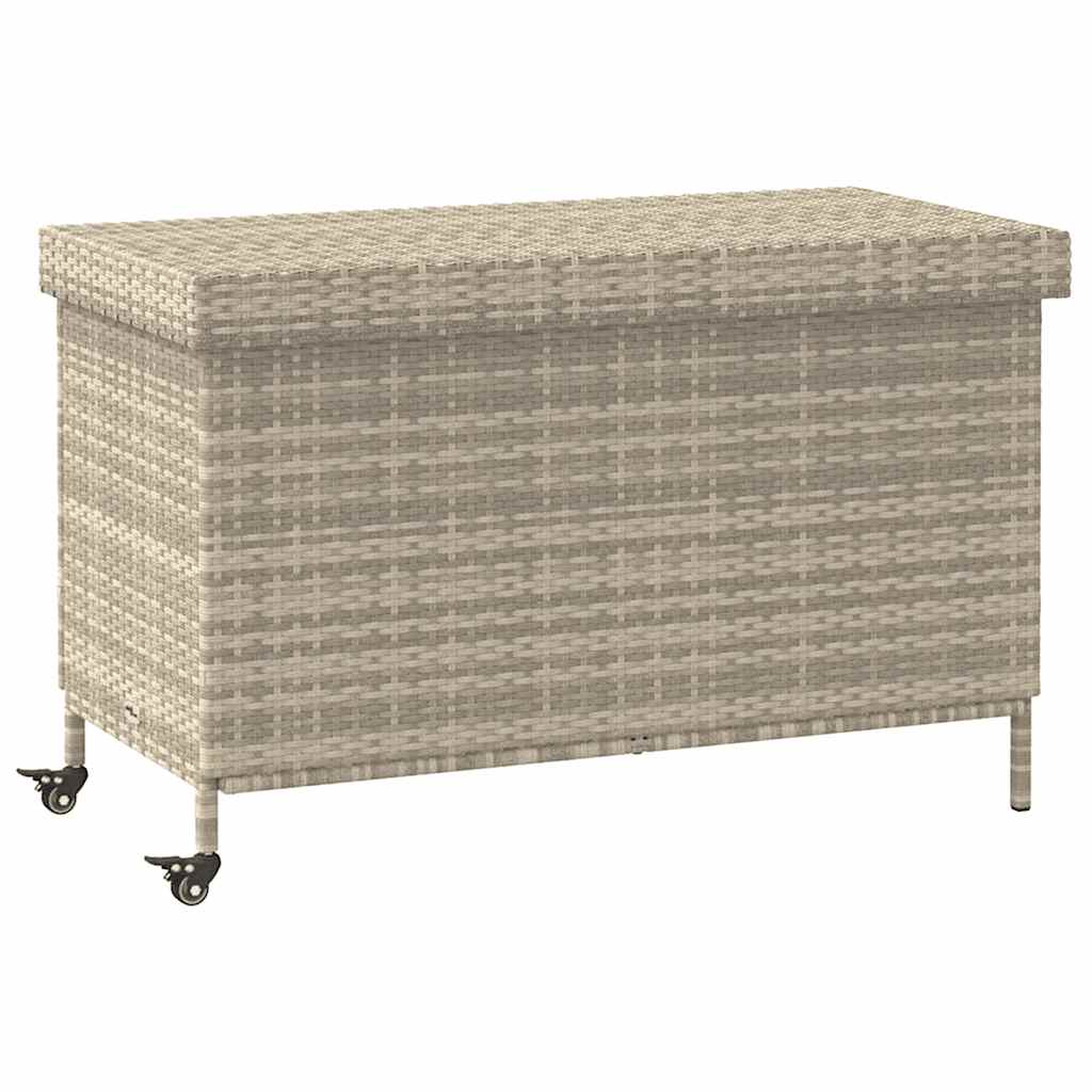 vidaXL Skrzynia ogrodowa z kółkami, szara, 110x55x73 cm, polirattan