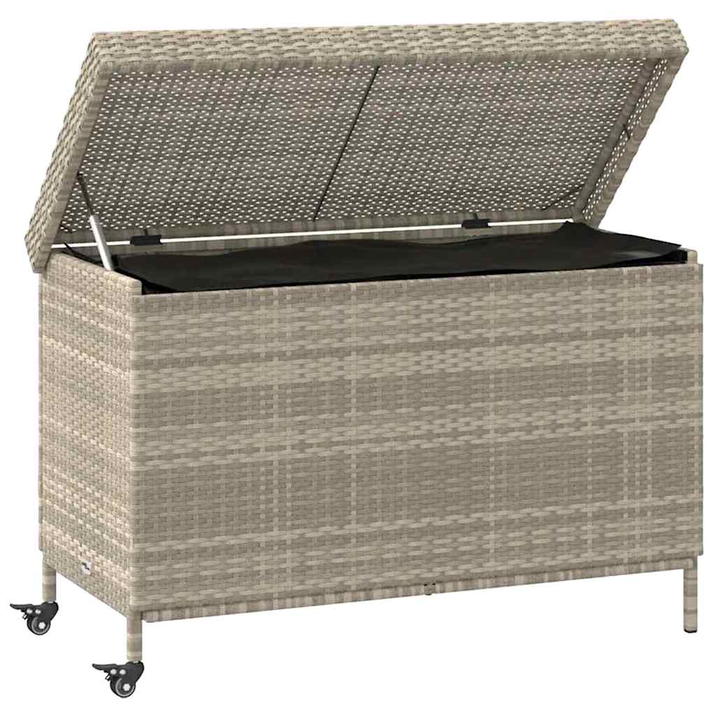 vidaXL Skrzynia ogrodowa z kółkami, szara, 110x55x73 cm, polirattan