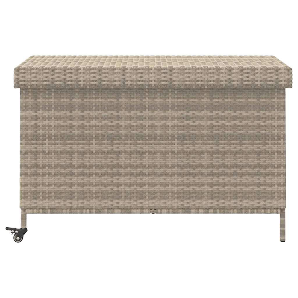 vidaXL Skrzynia ogrodowa z kółkami, szara, 110x55x73 cm, polirattan